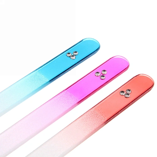 Пилка для ногтей стеклянная в чехле Эстетика, цветная ручка однотонная, со стразами,14см _7