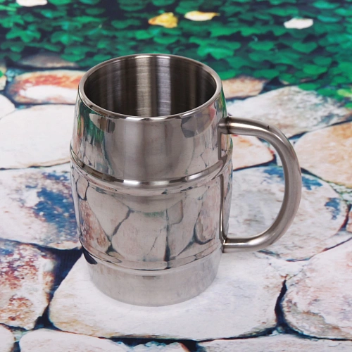 Кружка металлическая 400мл с двойными стенками Бочонок_3