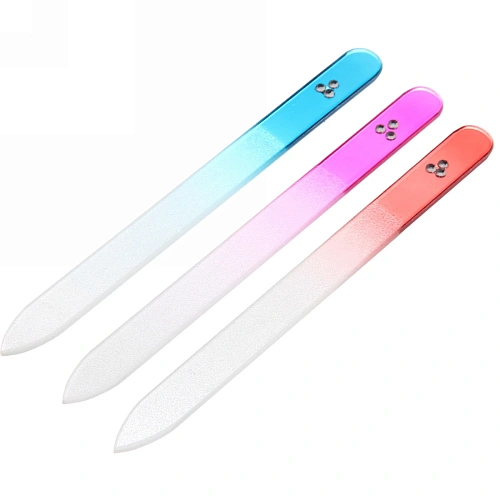 Пилка для ногтей стеклянная в чехле Эстетика, цветная ручка однотонная, со стразами,14см _6