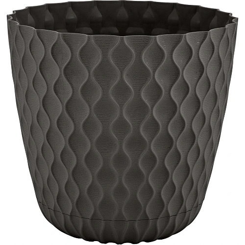 Горшок для цветов пластиковый 4,7л d-20,5см "Wave" с дренажной сеткой и съемным поддоном, горький шоколад