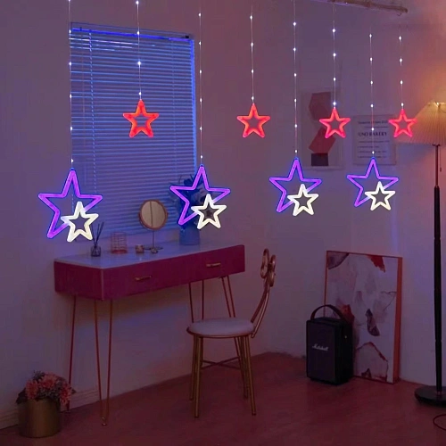 Гирлянда для дома БАХРОМА ш3м0,80,5м 672 лампы LED Звездопад, прозрачнпровод, 8 реж, IP-20,Мультицвет (возможность соедиения)_6