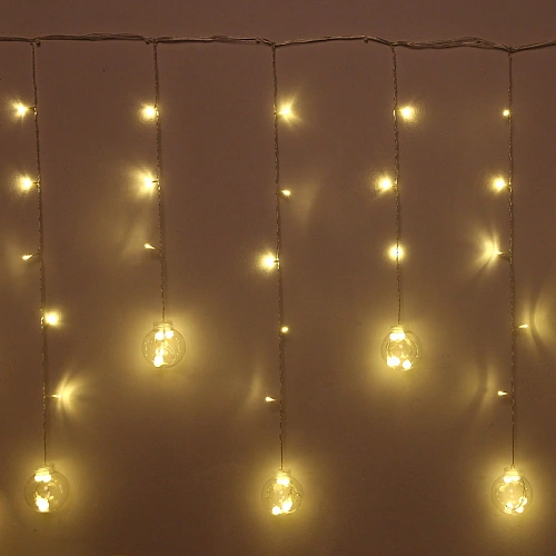 Гирлянда для дома БАХРОМА Снежный шар ш2,5 м в0,60,9м 138 лампы LED, d-8 см, Теплый белый (возможность соединения)_9