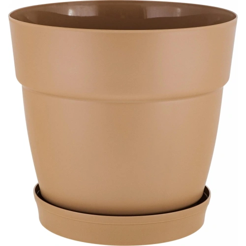 Горшок для цветов пластиковый 4л d-20см "Villa de Fiori" с фиксируемым поддоном, молочный шоколад