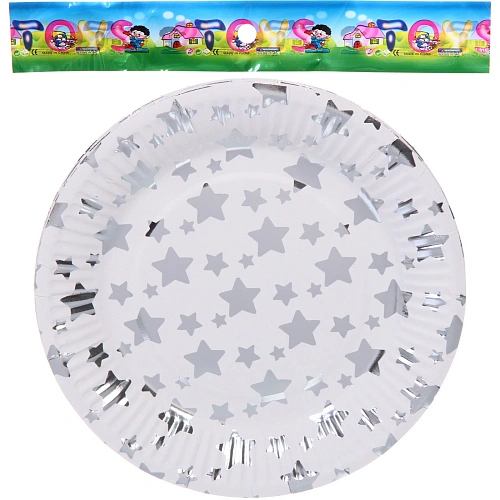 Тарелка бумажная 18 см в наборе 10 шт Звездное синяие, серебро_4