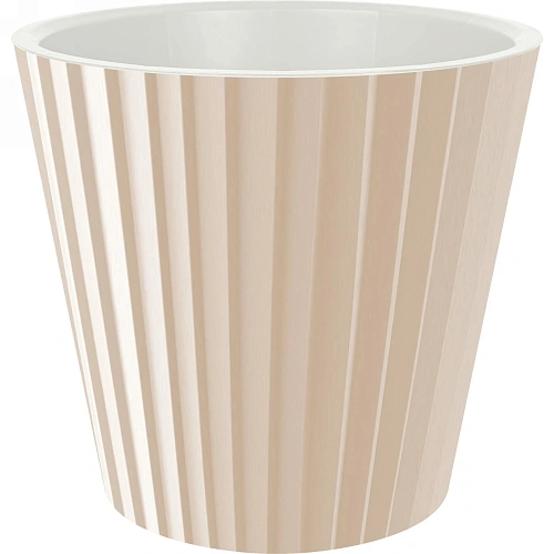 Горшок для цветов пластиковый 2л d-16см "Sand" с дренажной вставкой, молочный шоколад