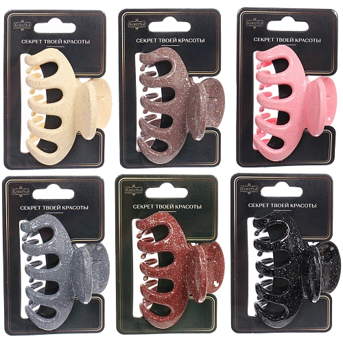 Заколка - краб для волос AKS - MANTANA, микс 6 цветов, классика, 73см _12