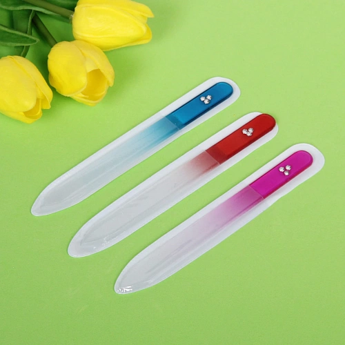 Пилка для ногтей стеклянная в чехле Эстетика, цветная ручка однотонная, со стразами,14см _5