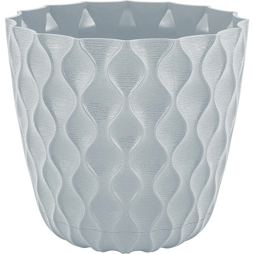 Горшок для цветов пластиковый 1,4л d-14,5см "Wave" с дренажной сеткой и съемным поддоном, утренний туман