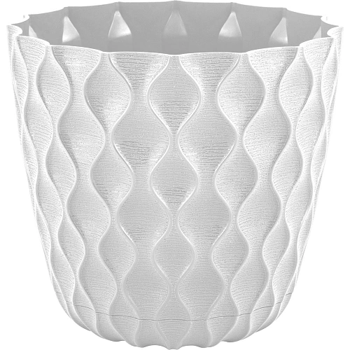 Горшок для цветов пластиковый 2,5л d-17,5см "Wave" с дренажной сеткой и съемным поддоном, белоснежный жасмин