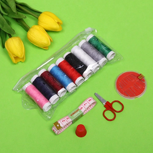 Швейный набор в пластиковой сумочке Мастерица (нитки,наперсток,иголки,ножницы,сант лента)_5