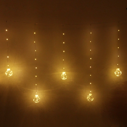 Гирлянда для дома БАХРОМА Шар ш2,5 м в0,50,8м 200 ламп LED, d-8 см, Теплый белый_2