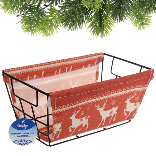 Корзинка металлическая для хранения ИДЕЯДОМА, принт новогодний, цвет красный, 251512см (лейбл Селфи)_5