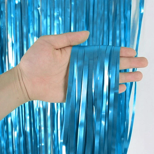 Занавес фольгированный "Дождь" ш1м, в2м (матовый), Голубой