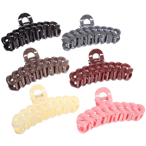 Заколка - краб для волос "AKS - MANTANA", микс 6 цветов, косичка, 10*2см 