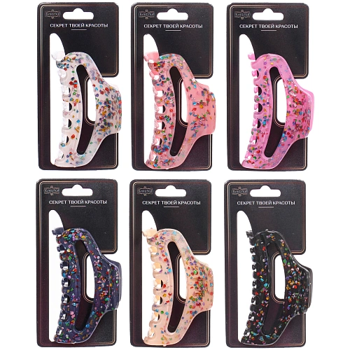 Заколка - краб для волос AKS - VIENTO, микс 6 цветов, трапеция, 9,53,3см _12