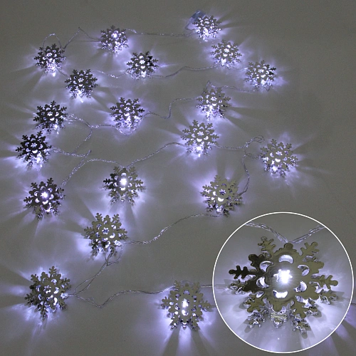 Гирлянда для дома "Серебряная снежинка" 4м 20 ламп LED, 6,3 см прозр.пров.,1 реж, IP-20, Белый (возможность соединения)