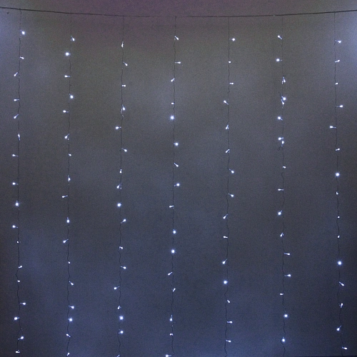 Гирлянда для дома ЗАНАВЕС 3м*2,5м 240 ламп LED, прозр.провод, 8 реж., IP-20. Белый