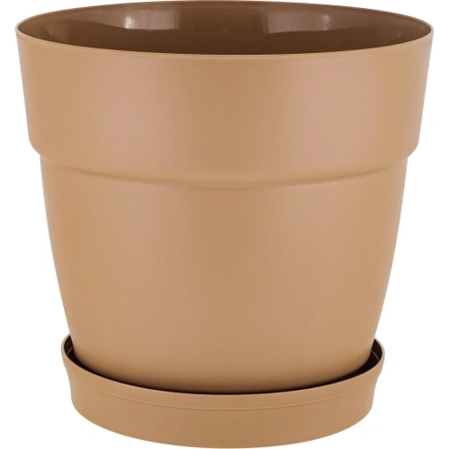 Горшок для цветов пластиковый 2л d-17см "Villa de Fiori" с фиксируемым поддоном, молочный шоколад
