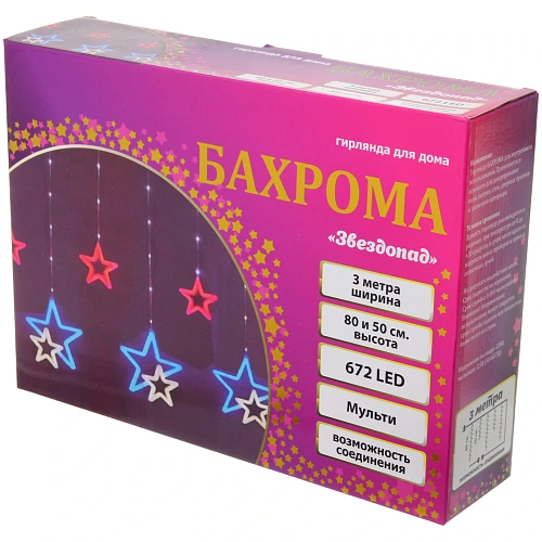 Гирлянда для дома БАХРОМА ш3м0,80,5м 672 лампы LED Звездопад, прозрачнпровод, 8 реж, IP-20,Мультицвет (возможность соедиения)_5
