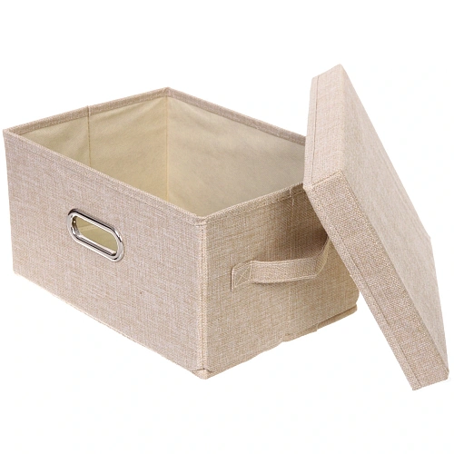 Коробка для хранения вещей складная с крышкой ДЭСТРА, цвет светло-бежевый, 322418см_3