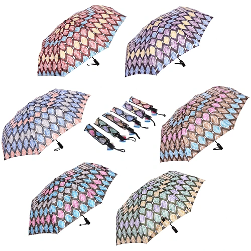 Зонт женский полуавтомат "Ultramarine- Маниока", микс 6 цветов, 8 спиц, d-100см, длина в слож. виде 28см, голубые цветы