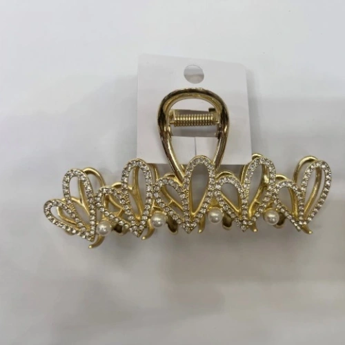 Заколка-краб для волос "PORTOFINO", сердечки, цвет золото и хром, 11,5*5,5см