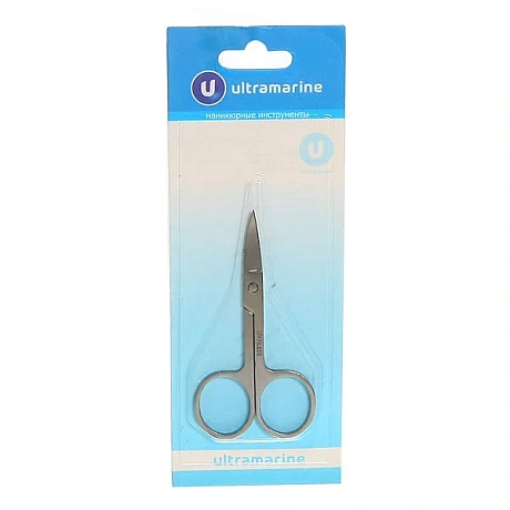 Ножницы маникюрные на блистере "Ultramarine", круглые кольца, широкие, цвет серебро 9см