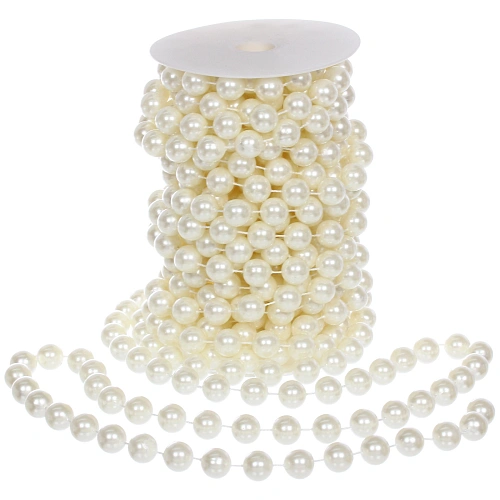 Бусы на ёлку 10 м Жемчуг d-14 мм, Белый (на бобине)_3