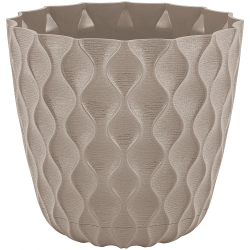 Горшок для цветов пластиковый 2,5л d-17,5см Wave с дренажной сеткой и съемным поддоном, французский платан_1