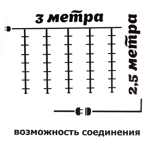 Гирлянда для дома ЗАНАВЕС 3м2,5м 240 ламп LED, прозрпровод, 8 реж, IP-20 Теплый белый_8