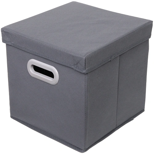 Короб - органайзер складной стеллажный для хранения вещей с крышкой "ДОМания", цвет серый, 28*28*28см (лейбл)