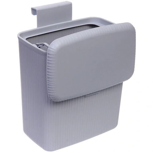 Корзина для мусора подвесная 26х20х32 серая с крышкой_6