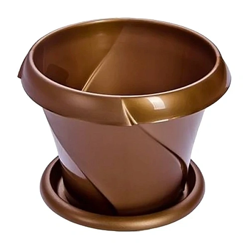 Кашпо для цветов пластиковое 1,4л d-17см "Флориана" с поддоном золотой С385ЗОЛ 