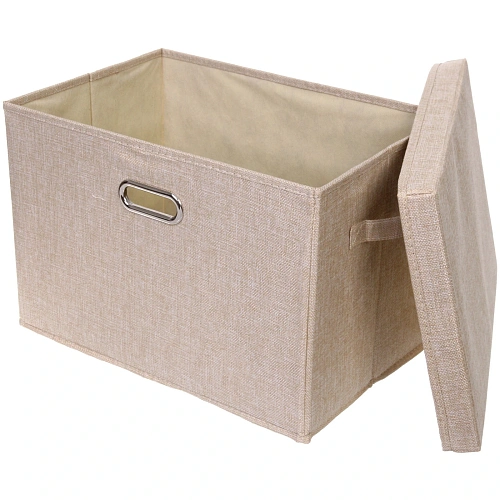 Коробка для хранения вещей складная с крышкой ДЭСТРА, цвет светло-бежевый, 442930см_3